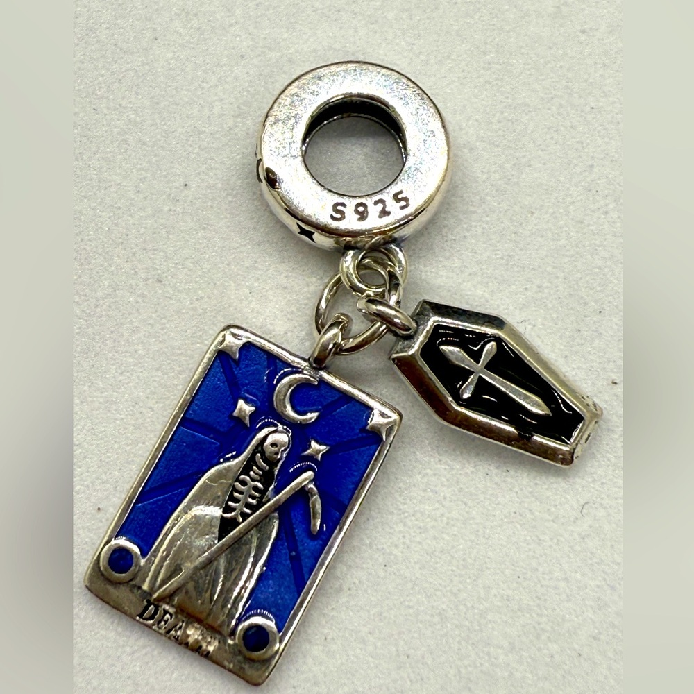 Silver and Blue Death Tarot Bracelet Charm